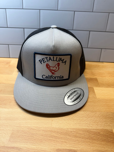 Petaluma Chicken Patch Trucker Hat Flat Bill- Grey/Black