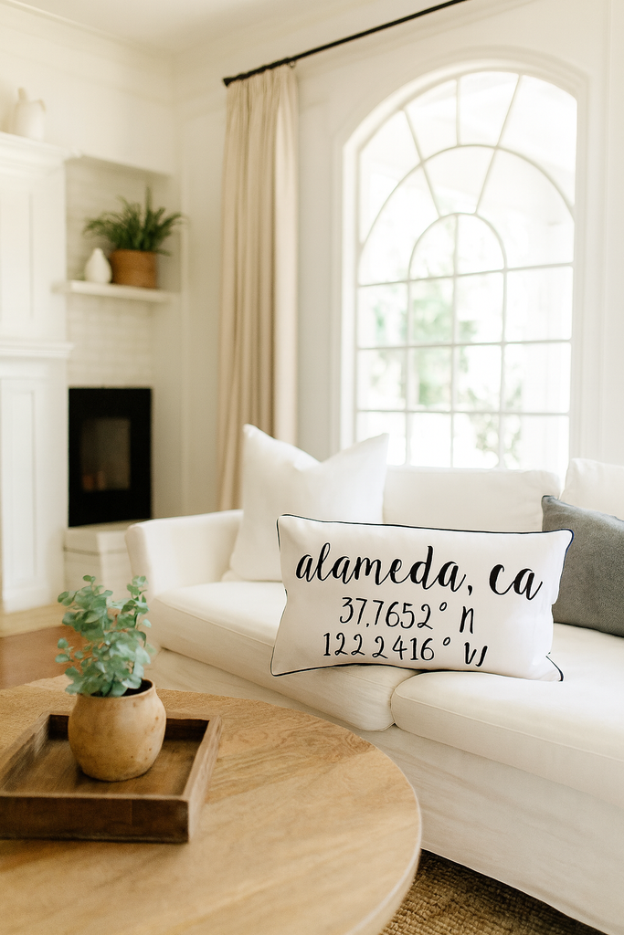 Alameda Longitude Latitude Embroidered Lumbar Pillow Cover