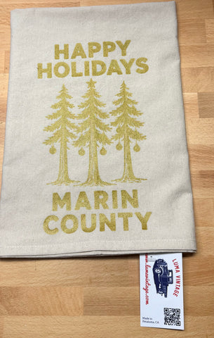 Happy Holidays Marin County Redwood Organic Tea Towel