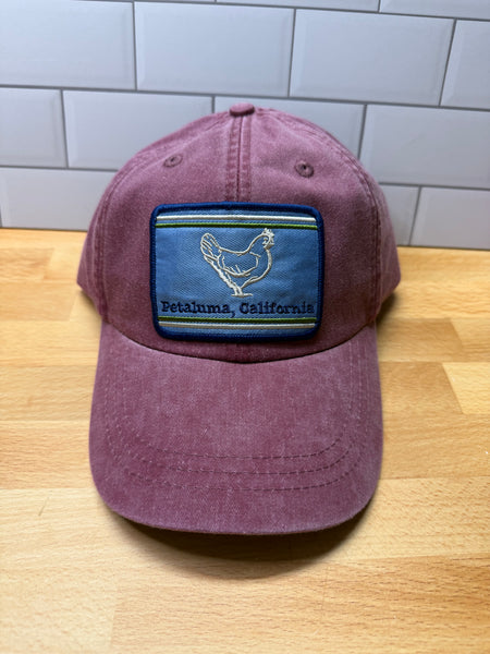 Petaluma Blue/Cream/Olive Patch Chicken Patch Twill hat - Burgundy