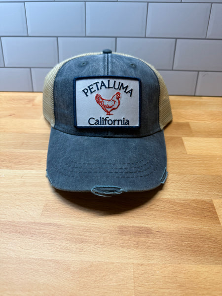 Petaluma Chicken Patch Distressed Trucker Hat, Navy Blue