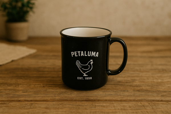 Luma Vintage Petaluma Chicken Black Mug 15 oz