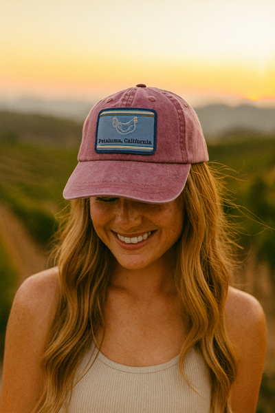 Petaluma Blue/Cream/Olive Patch Chicken Patch Twill hat - Burgundy