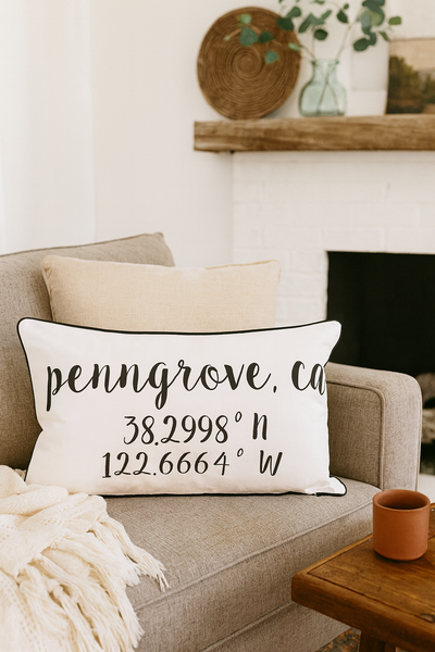 Penngrove Longitude Latitude Embroidered Lumbar Pillow Cover