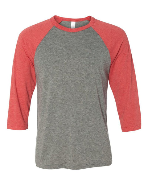 Unisex 3/4 Sleeve Baseball Tee with Truck logo- Red/Heather