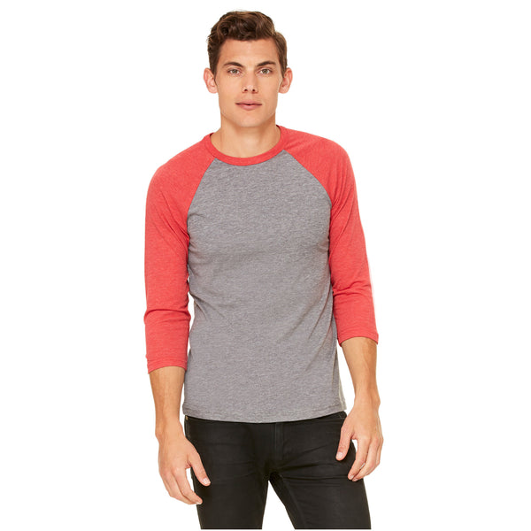 Unisex 3/4 Sleeve Baseball Tee with Truck logo- Red/Heather