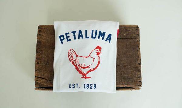 Women's Baby Rib 3/4 Sleeve Baseball Tee with  Petaluma Chicken logo White/Red