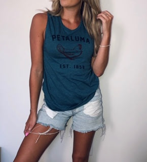 Luma Vintage Teal Blue Muscle Tee Chicken Top