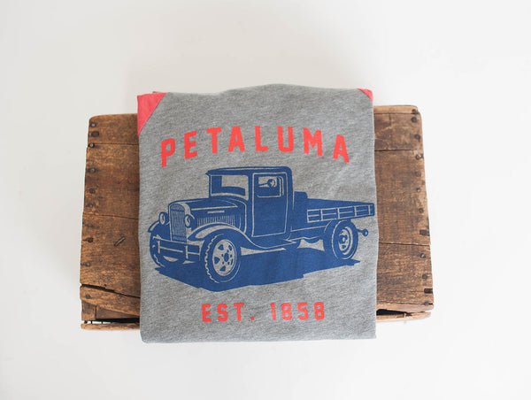 Unisex 3/4 Sleeve Baseball Tee with Truck logo- Red/Heather