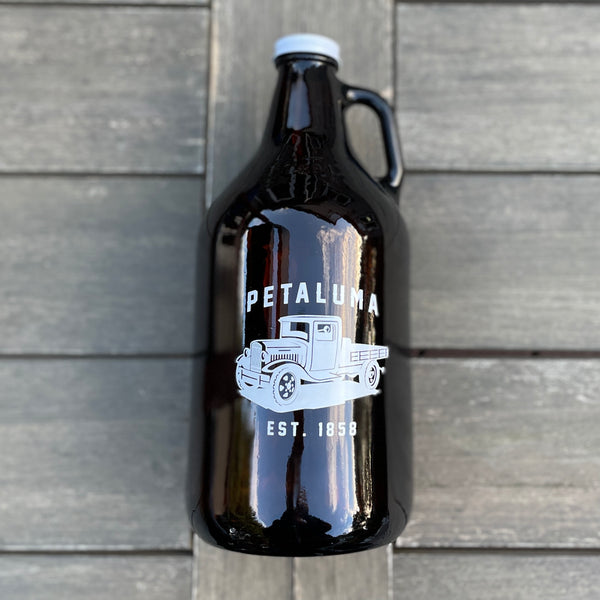 Growler 64oz Amber Glass with Petaluma Truck