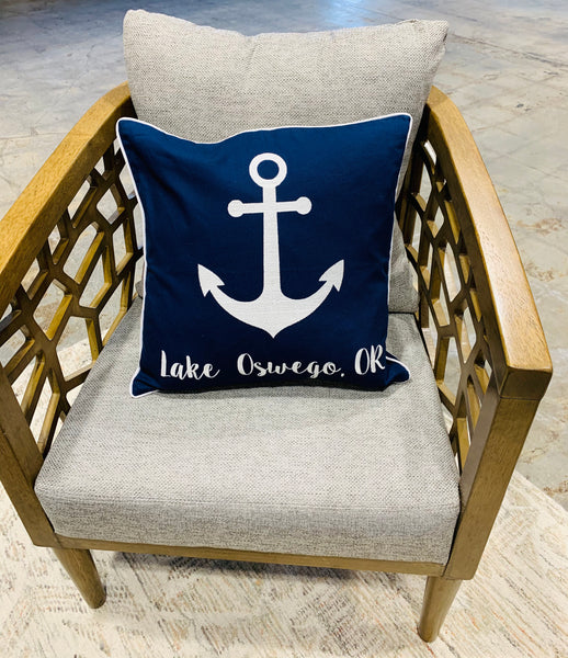 Lake Oswego Embroidered Anchor Pillow Cover