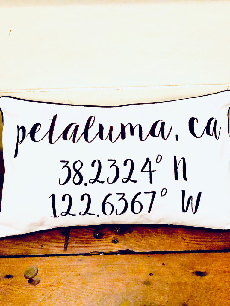Petaluma Longitude Latitude Embroidered Lumbar Pillow Cover