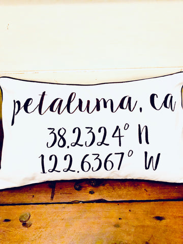 Petaluma Longitude Latitude Embroidered Lumbar Pillow Cover