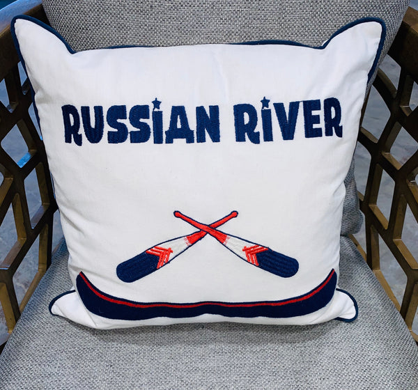 Russian River Canoe Embroidered Pillow Cover- Sonoma County Collection