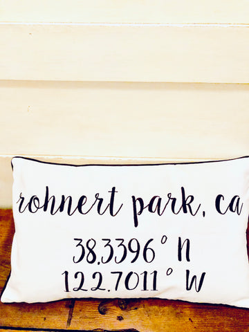 Rohnert Park Longitude Latitude Embroidered Lumbar Pillow Cover