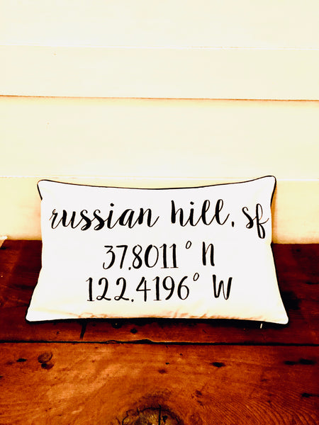 Russian Hill Longitude Latitude Embroidered Lumbar Pillow Cover
