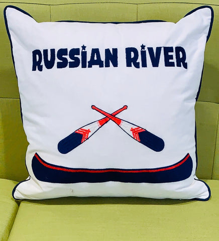 Russian River Canoe Embroidered Pillow Cover- Sonoma County Collection