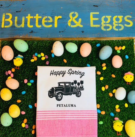 Happy Spring Petaluma Tea Towel- Pink