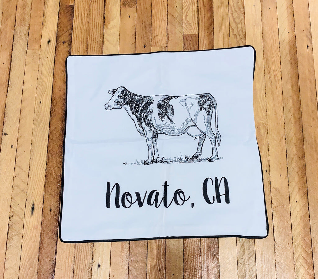Embroidered Novato Cow Pillow Cover