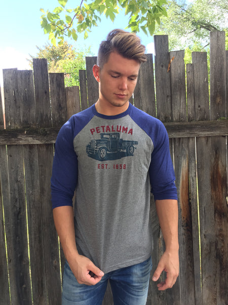 Unisex 3/4 Sleeve Baseball Tee with Truck logo- Navy/Heather