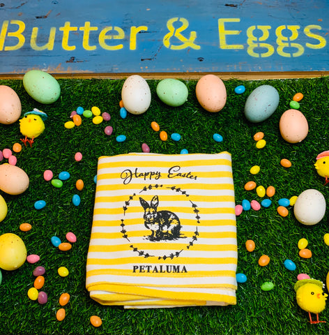 Happy Easter Petaluma Tea Towel- Yellow Stripe