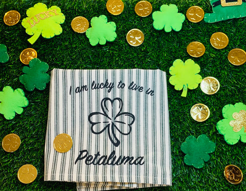 St Patrick’s Day Tea Towel -Petaluma Green Ticking