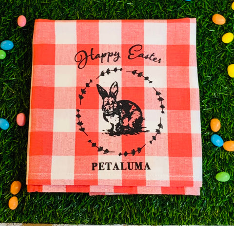 Happy Easter Petaluma Tea Towel- Orange Sherbet Gingham