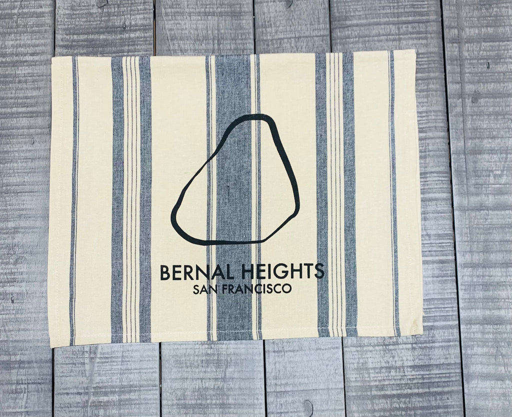 Bernal Heights Rock Tea Towel-French Blue Stripe