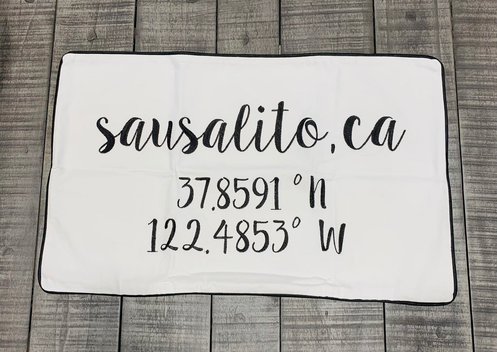 Sausalito  Longitude Latitude Embroidered Lumbar Pillow Cover