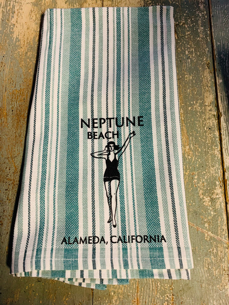Alameda Neptune Beach Tea Towel-Green Goddess stripe