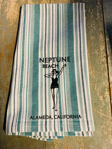 Alameda Neptune Beach Tea Towel-Green Goddess stripe