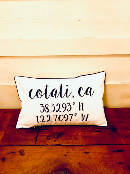 Cotati Longitude Latitude Embroidered Lumbar Pillow Cover
