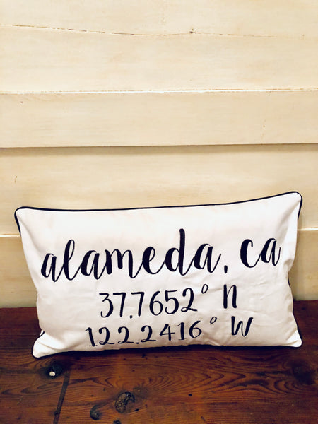 Alameda Longitude Latitude Embroidered Lumbar Pillow Cover
