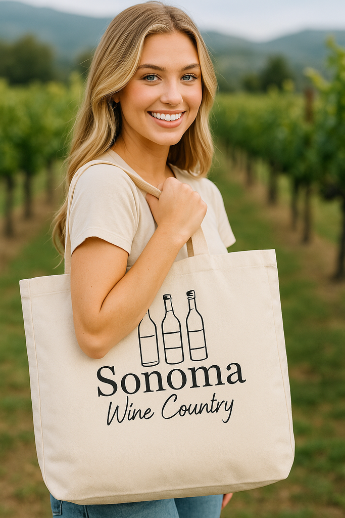 Sonoma Wine Country Tote Bag - Natural- with Black Logo