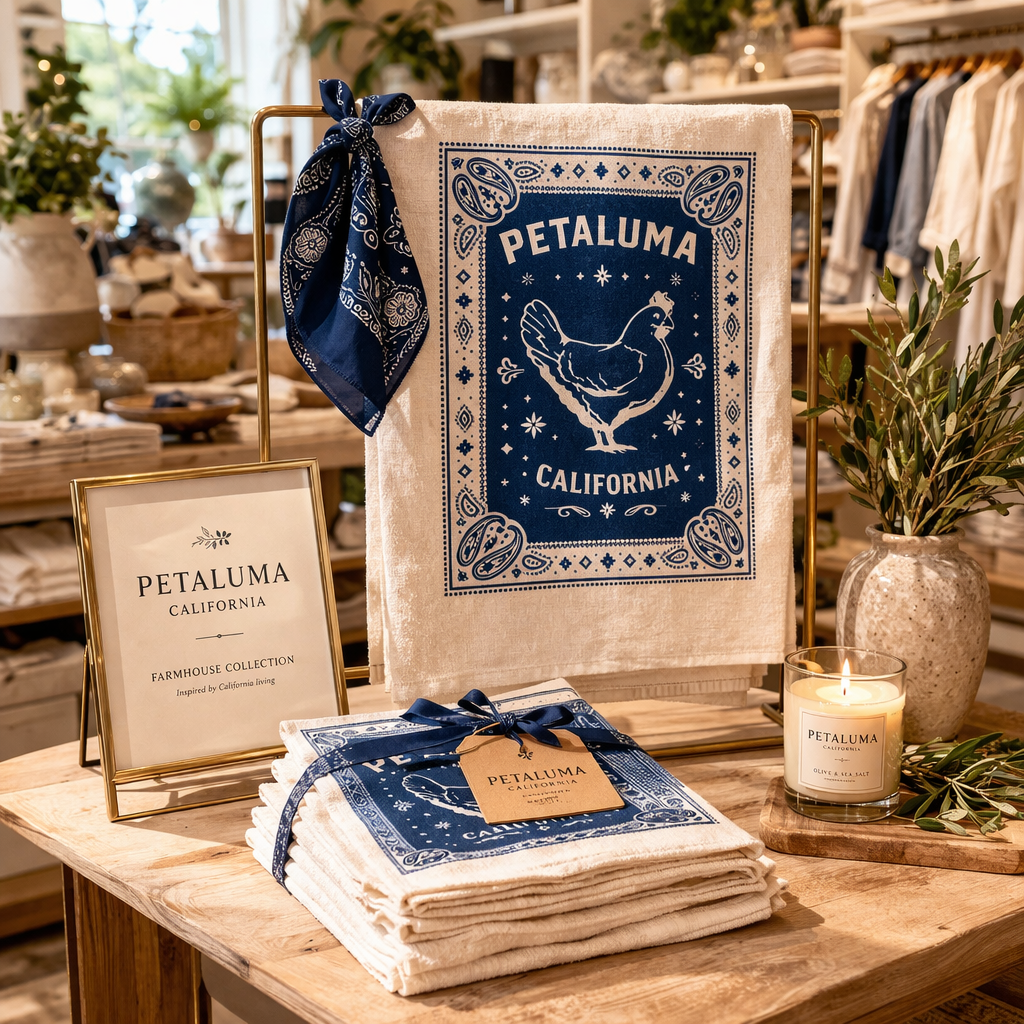 Petaluma Chicken Tea Towel – Blue Bandana Style | Luma Vintage