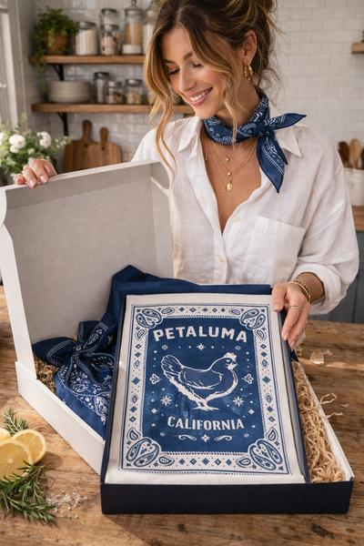 Petaluma Chicken Tea Towel – Blue Bandana Style | Luma Vintage