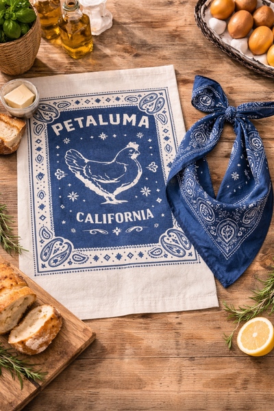 Petaluma Chicken Tea Towel – Blue Bandana Style | Luma Vintage