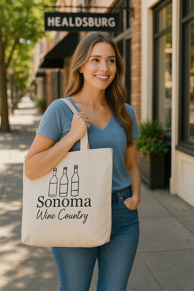 Sonoma Wine Country Tote Bag - Natural- with Black Logo