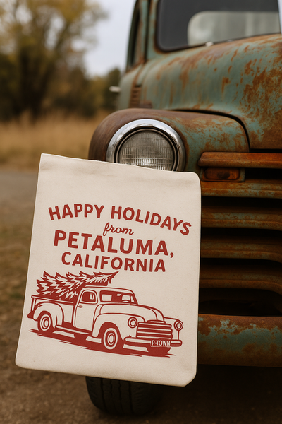 Happy Holidays Petaluma Red Truck Organic Tea Towel