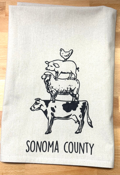 Sonoma County Animal Stack Tea Towel- Organic Flour Sack