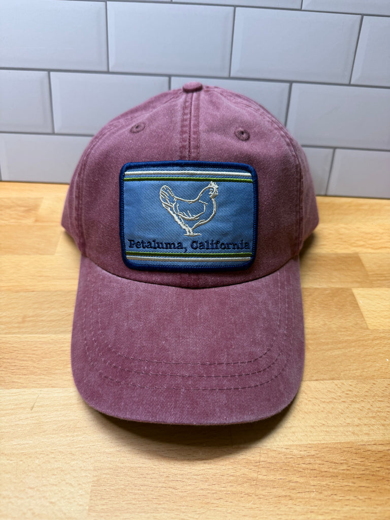 Petaluma Blue/Cream/Olive Patch Chicken Patch Twill hat - Burgundy