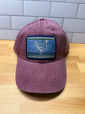 Petaluma Blue/Cream/Olive Patch Chicken Patch Twill hat - Burgundy
