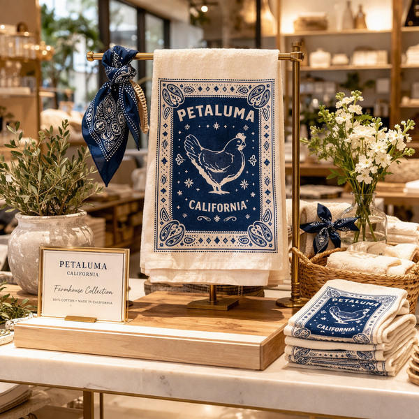 Petaluma Chicken Tea Towel – Blue Bandana Style | Luma Vintage