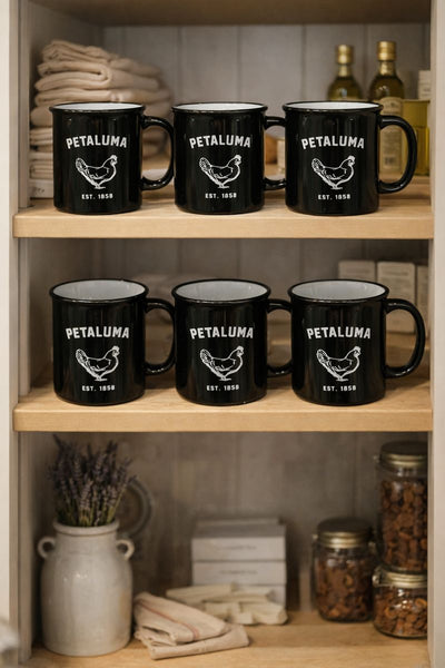 Luma Vintage Petaluma Chicken Black Mug 15 oz