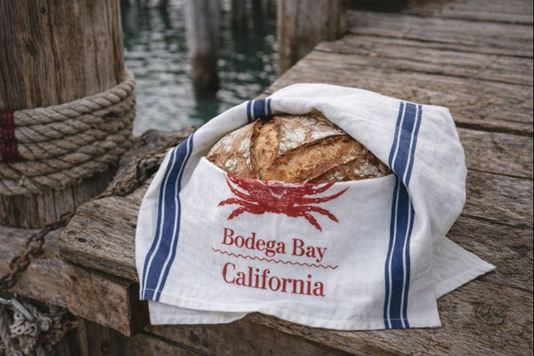 Bodega Bay Crab Tea Towel With Blue Stripes