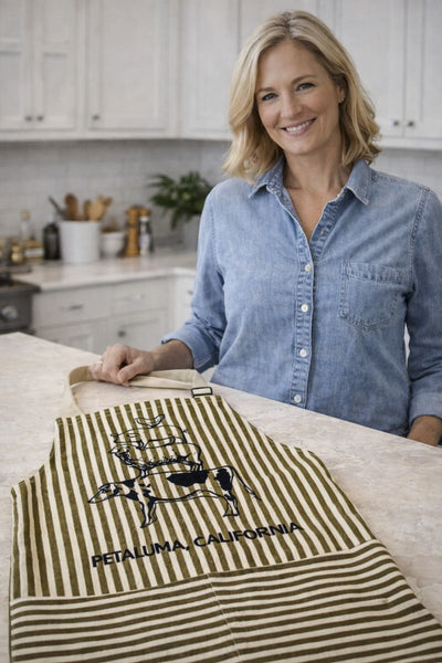 Petaluma Animal Stack Apron by Luma Vintage- Brown Stripe