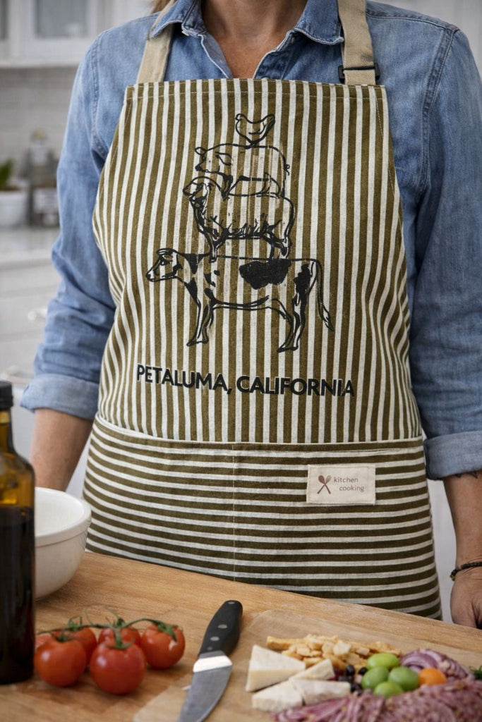 Petaluma Animal Stack Apron by Luma Vintage- Brown Stripe
