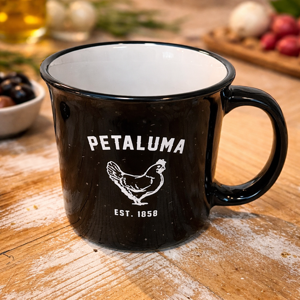 Luma Vintage Petaluma Chicken Black Mug 15 oz