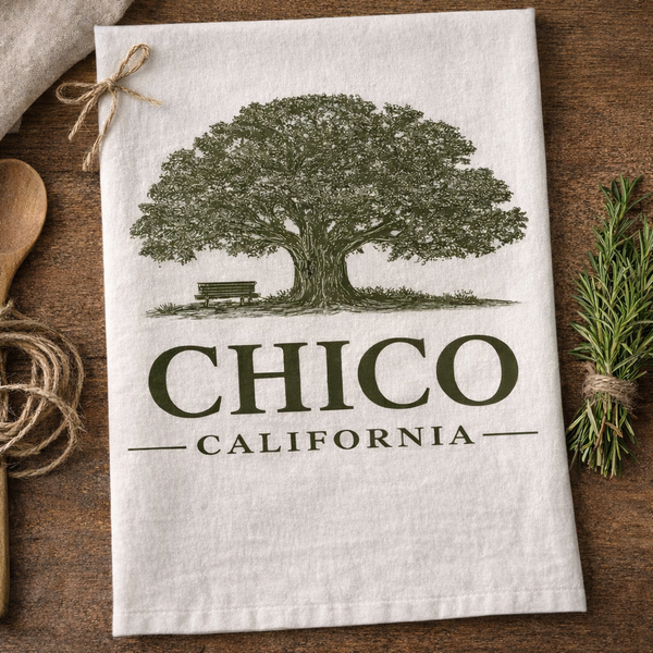 Chico California Oak Tree and Bench Tea Towel