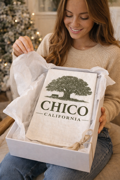 Chico California Oak Tree and Bench Tea Towel